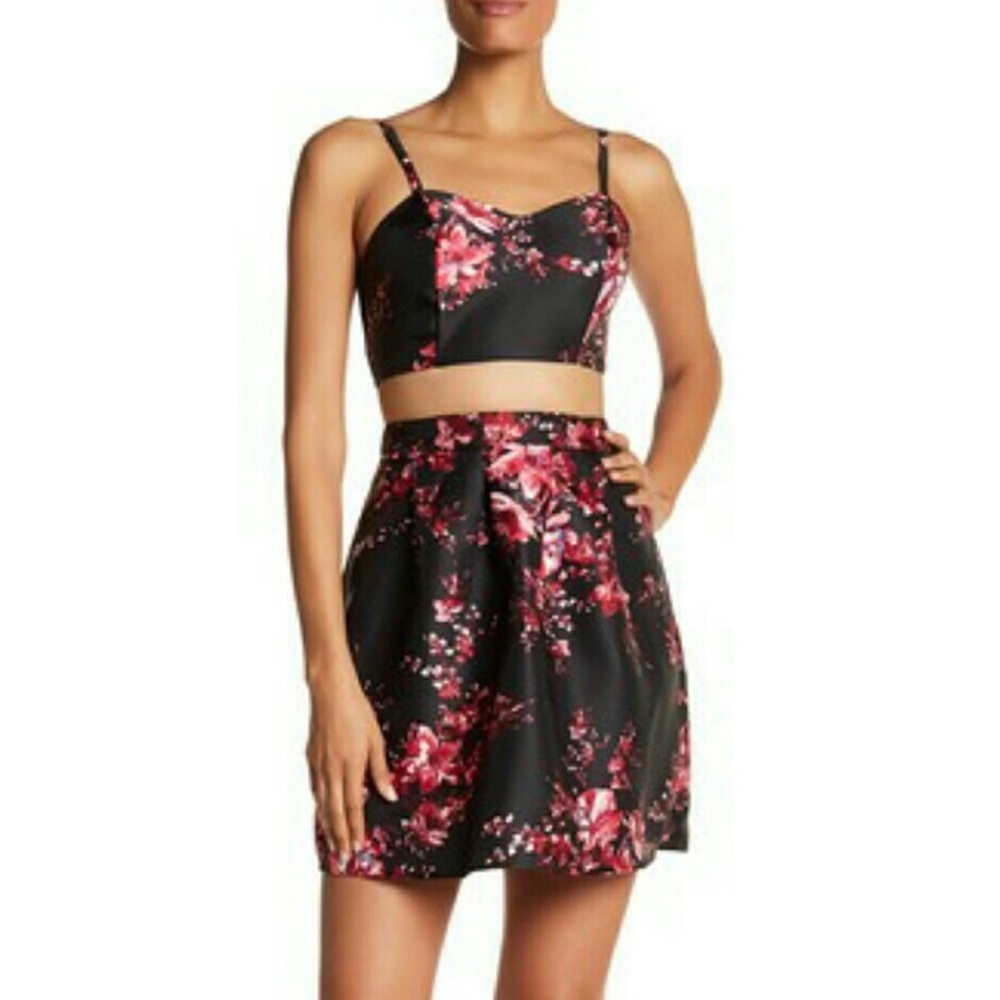 A. BYER Black Floral Printed Mini Dress